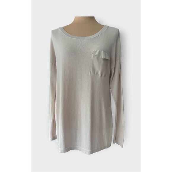 August Moon Women’s Cream Long Sleeve Semi-Sheer Lower Back Sweater Size Medium - Picture 1 of 9